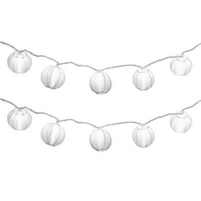 LumaBase Electric String Lights with 10 Nylon Lanterns - White
