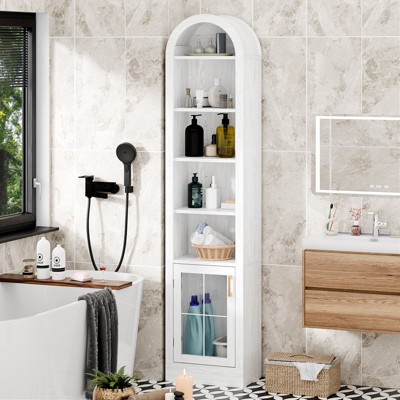 FURNIinspire Utility Storage Cabinets Arched Freestanding Storage Cabinet With Glass Door