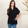 Anna-Kaci Women's Relaxed Fit V-Neck Short Sleeve Top with Cuffed Sleeves Lightweight Loose Casual Blouse - 4 of 4