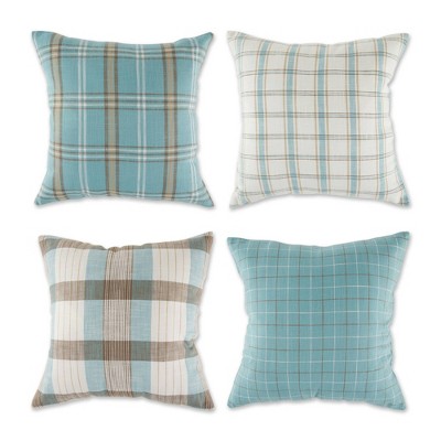 4pk 18"x18" Mixed Plaid Square Throw Pillow Covers Blue - Design Imports