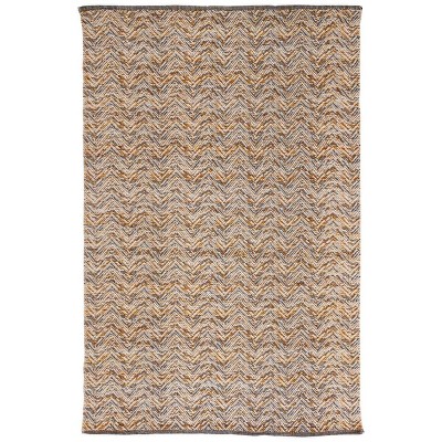 Gold and Black Handmade Wool Chevron Area Rug, 5' x 8'