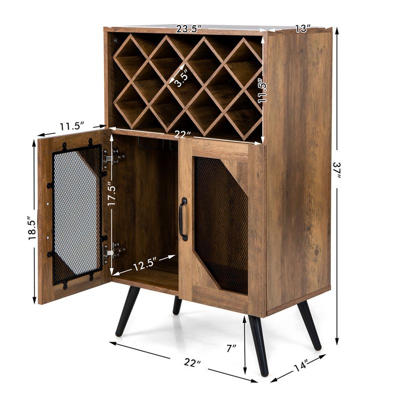 Costway 2-Door Kitchen Storage Bar Cabinet Buffet Sideboard w/ Wine Rack & Glass Holder, 4 of 11