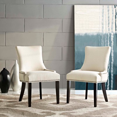 Beige Upholstered Faux Leather Parsons Side Chair with Wood Legs