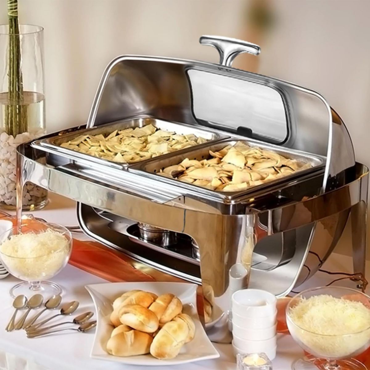 Garvee 9QT Stainless Steel Chafing Dish – Roll Top Buffet Warmer with Viewing Lid, Full-Size Removable Pan – Ideal for Events, Weddings, Catering - thumbnail 5