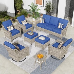 XIZZI 8 Pieces Wicker Sofa with Cushion, Swivel Rocking Chairs, High Back Rattan Chairs and Ottomans, 9 Seats Conversation Set for Backyard - 1 of 4