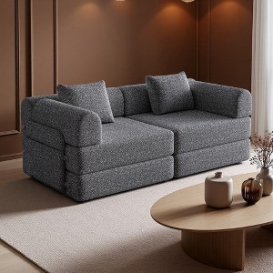 72.4" Chenille Convertible Foldable Sofa Bed with 2 Side Pockets & 2 Cushions - 1 of 4