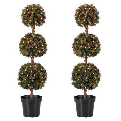 Home Heritage 4 Ft Artificial Tree w/ Clear Lights for Entryway Decor (2 Pack)