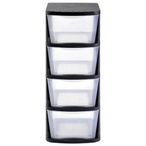 Rubbermaid Mini 4-Drawer Tower, Plastic, 7 1/8w x 8 3/8d x 9 3/4h,  Black/Clear