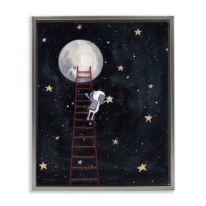 Stupell Industries Astronaut Hanging Stars Outer Space Ladder to Moon Floating Frame Canvas Art, Gray, 25" x 31" - 1 of 4
