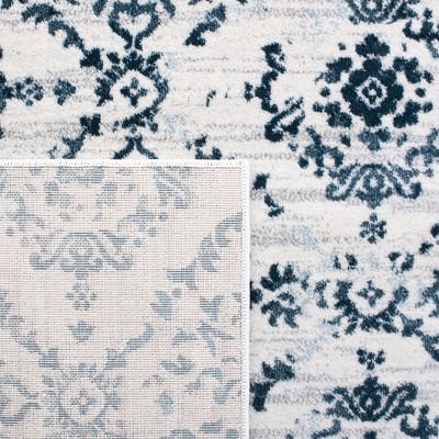 Navy and Ivory Synthetic Hand-knotted Runner Rug