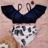 Plus Size Womens Swimsuits Off Shoulder Tie Front Ruffle High Waist Bikini Set - 3 of 3