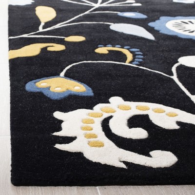Black Floral Hand-Tufted Wool and Viscose Area Rug