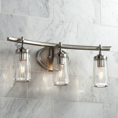 Brushed Nickel 24" Cylinder 3-Light Vanity Fixture with Clear Glass