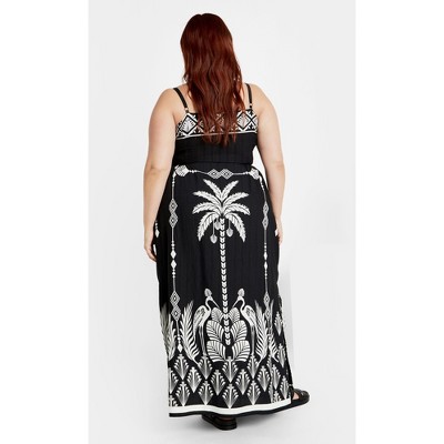 Women's Plus Size Jez Border Print Maxi Dress - black | CITY CHIC