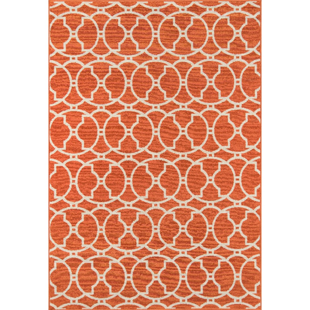 8'6 x13' Indoor/Outdoor Calypso Area Rug Hyper Orange - Momeni This elegant indoor/outdoor all-weather area rug offers everything you need to complete the ultimate outdoor room. Repeating stripes, diamonds, trellis and arabesque shapes meet nautical icons like ropes, anchors and waves, adding a luxe layer to all interior and exterior living spaces, including patios, porches and pool decks. Durable power-loomed construction ensures each decorative floorcovering transitions beautifully from season to season while the vibrant color palette and enduring polypropylene fibers offer endless design possibilities indoors and out. Size: 9'X13'. Color: Orange. Pattern: Geometric.