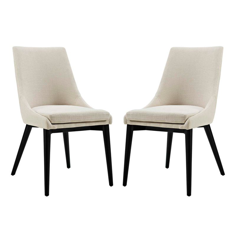 Elegant Beige Upholstered Wood Side Chair Set