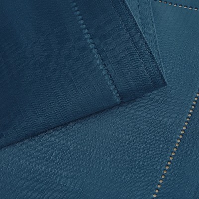 Alison 52" Square Navy Polyester Tablecloth with Embroidered Hemstitch Border