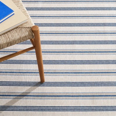 Gray and Blue Striped Synthetic Washable Rectangular Rug 3' x 5'
