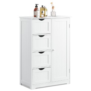 Costway Wooden 4 Drawer Bathroom Floor Cabinet Storage Cupboard 2 Shelves Free Standing White/Brown/Grey/Black - 1 of 4