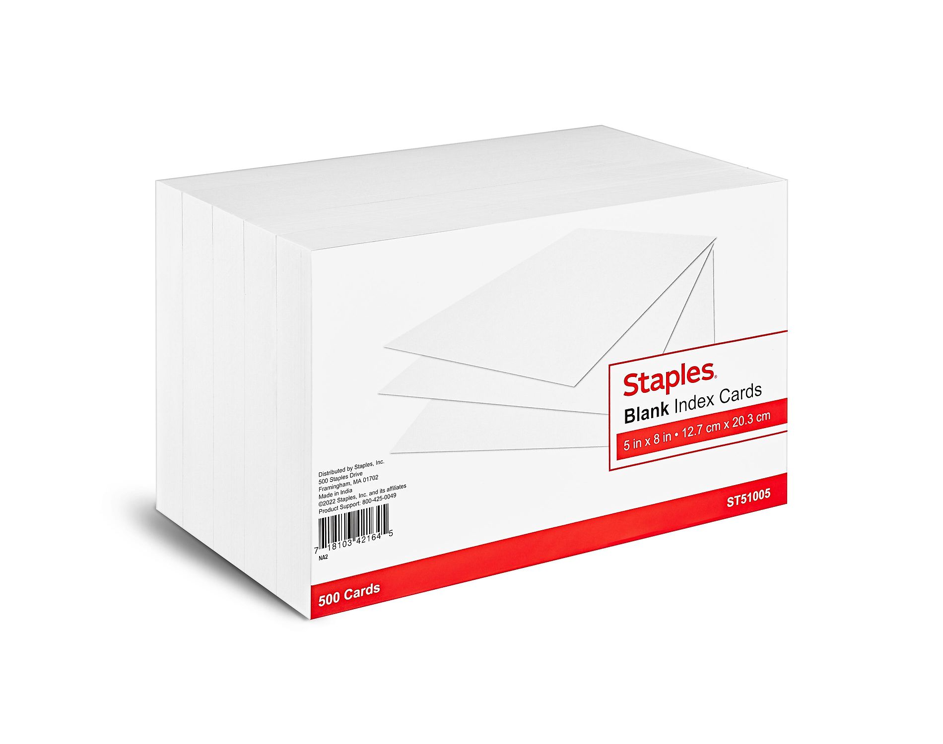 Staples 5" x 8" Unruled Index Cards 500/Pack (51005) 233460