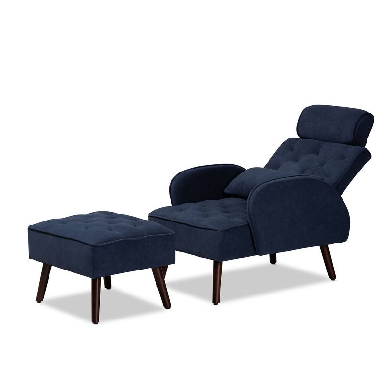 Set of 2 Haldis Velvet Fabric Upholstered and Wood Lounge Chair and Ottoman - Baxton Studio, 6 of 19