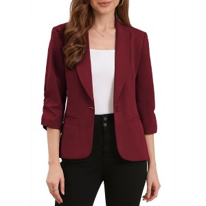 INSPIRE CHIC Women's 3/4 Sleeve Shawl Lapel Pocket Single Button Office Work Blazer - 1 of 4