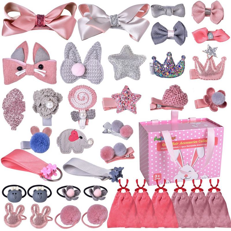 Fun Little Toys 37 PCS Pink Bunny Box with Hair Accessories, 2 of 8