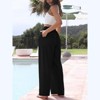 Coolmee Womens Wide Leg Pants Linen Drawstring Elastic Waist Flowy Casual Baggy Palazzo Trousers with Pocket - 4 of 4