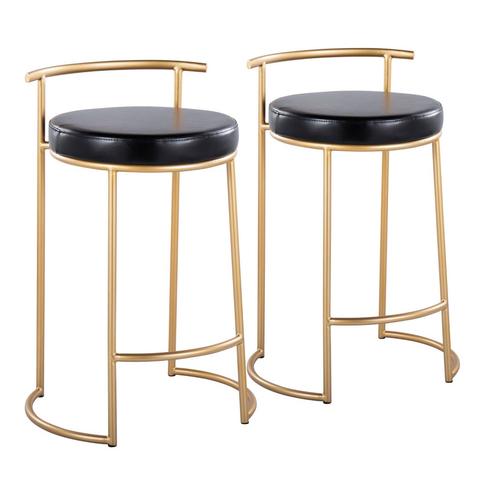 Set of 2 Round Fuji Counter Height Barstools Gold/Black - LumiSource: Padded, Low Back, Metal Frame