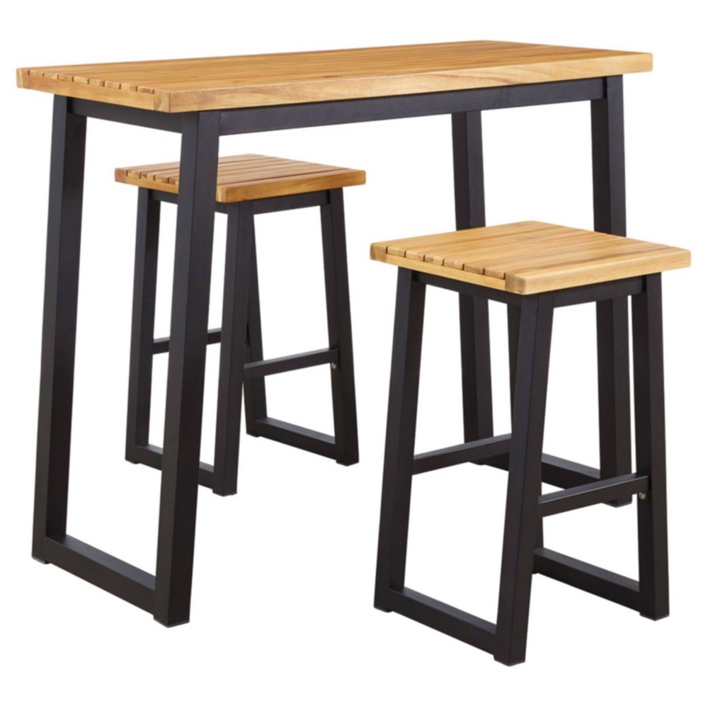 3pc Town Wood Counter Table Set Brown/Black - Signature Design by Ashley