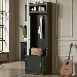 Mshliw Slim Hall Tree with Storage Cabinet Bench and Coat Rack with 6 Hooks for Entryway Hallway Living Room - 1 of 4