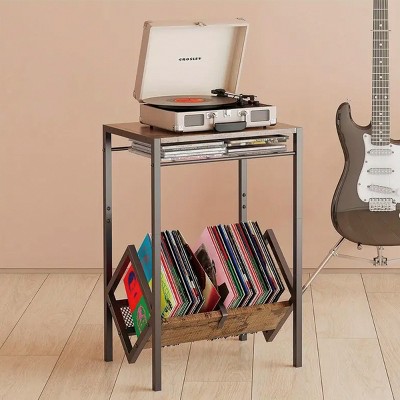 KTMBDW Standing Display Bookshelf,Vinyl Record Storage Holder Rack,Record Display Table for Albums Books Magazines Files for Living Room Bedroom,Brown