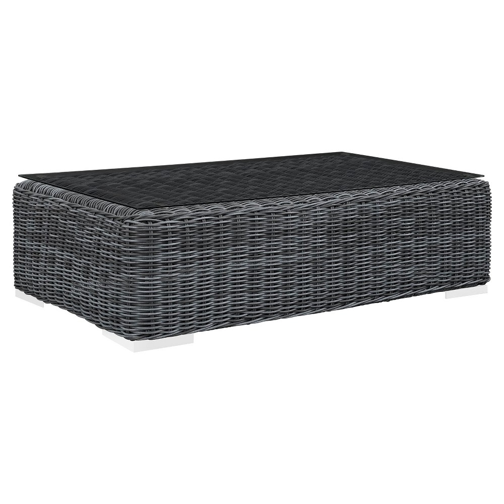 Summon Rectangle Outdoor Patio Glass Top Coffee Table Gray Modway