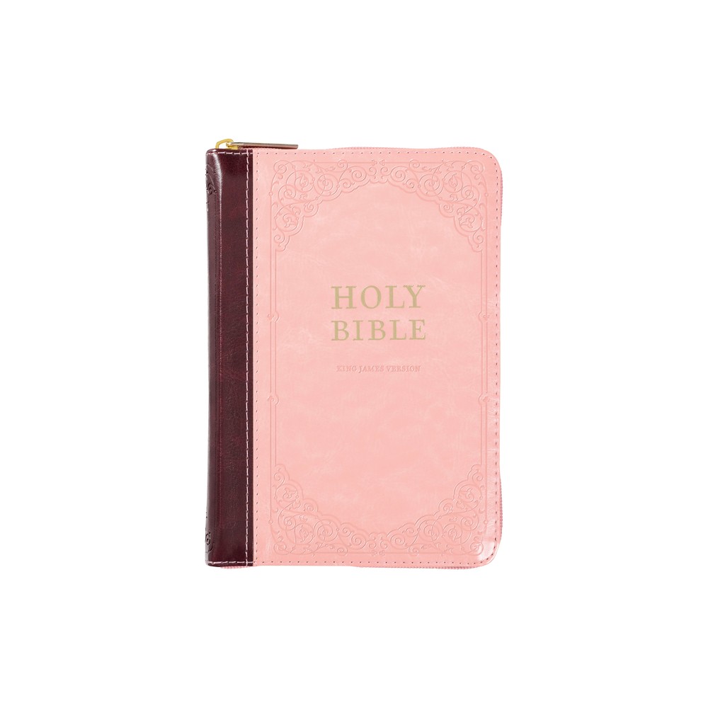 KJV Bible Compact (Faux Leather, Pink/Burgundy W/Zipper) - (Leather Bound)