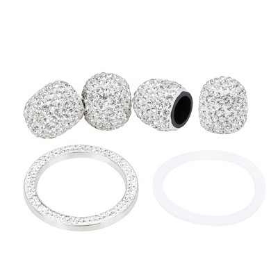 Unique Bargains 4  Pcs Valve Stem Caps with 1  Pcs Ring Emblem Sticker Dustproof Bling Car Accessories Universal