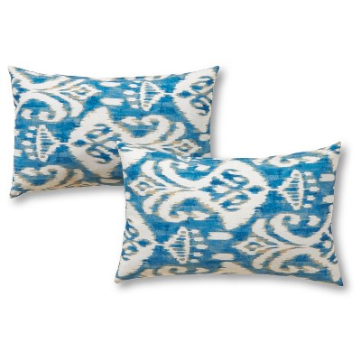 Set of 2 Seaside Ikat Outdoor Rectangle Throw Pillows - Kensington Garden