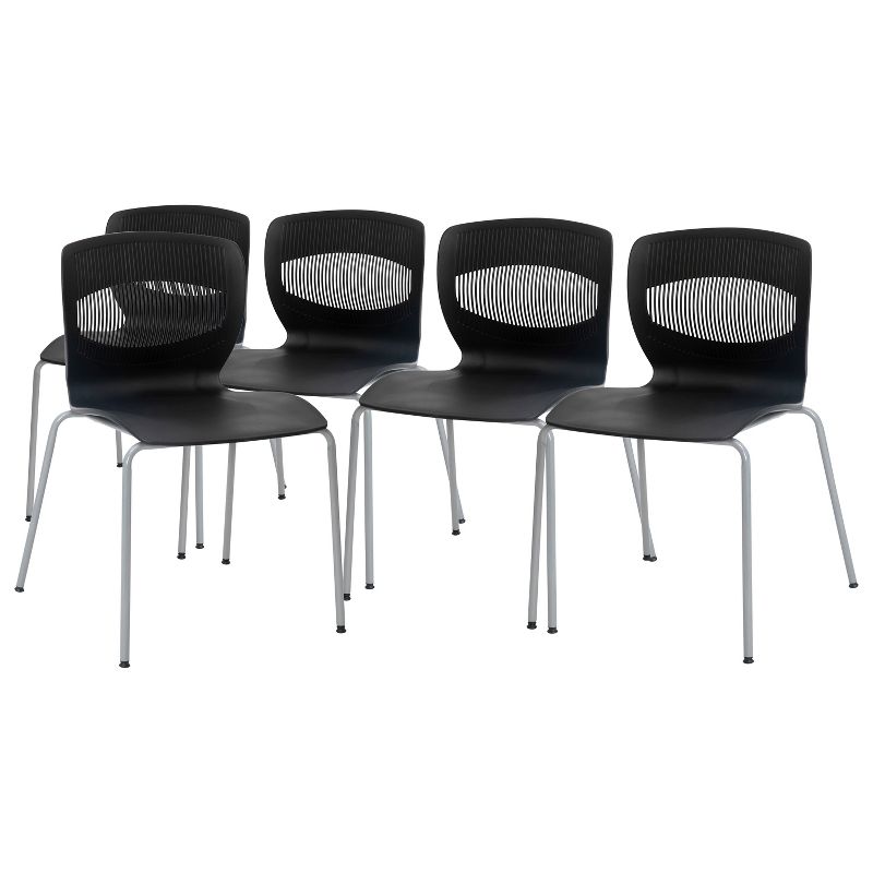 Flash Furniture HERCULES Series Set of 5 Commercial Grade 770 lb. Capacity Ergonomic Stack Chair with Lumbar Support and Steel Frame, 1 of 12