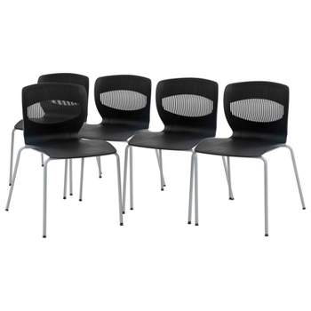 Flash Furniture HERCULES Series Set of 5 Commercial Grade 770 lb. Capacity Ergonomic Stack Chair with Lumbar Support and Steel Frame