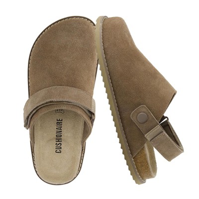 CUSHIONAIRE Women's Boulder Genuine Suede Clog with Swivel Strap – Lightweight EVA Sole, Memory Foam Insole