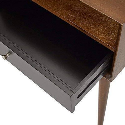 Calvin Mid-Century Brown Wood Side Table with Storage Drawer