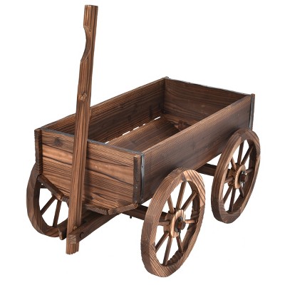 Rustic Brown Wooden Wagon Planter with Wheels