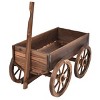 Tangkula Outdoor Flower Planter Wood Wagon Decoration Wheels - 3 of 4
