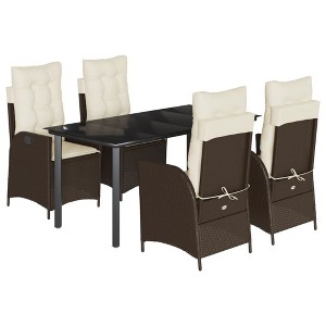 vidaXL Patio Dining Set with Cushions Table and Chairs Set Outdoor Poly Rattan - 63" x 31.5" x 29.1" Without footrest 4 Piece - 1 of 4