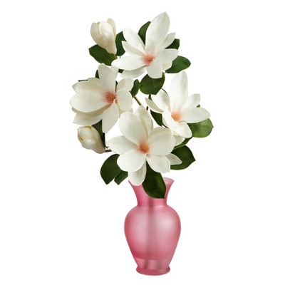 Nearly Natural 24-in Japanese Magnolia Artificial Arrangement In Rose ...