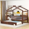 NicBex Twin Size Bunk Bed Classic House Shape Loft Bed Draggable Design Pine Bed Frame with Wheels and Guardrails, No Box Spring Required - 2 of 4