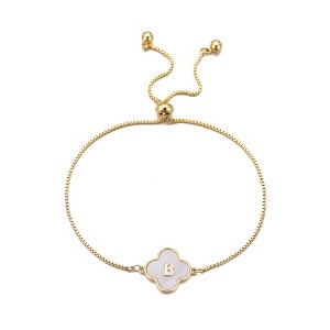Adornia 14k Gold Plated Mother of Pearl Initial Clover Bolo Bracelet - 1 of 1