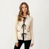 Anna-Kaci Women's Long Sleeve Rib Knit Cardigan with Contrast Trim and Ribbon Tie Front - 2 of 4