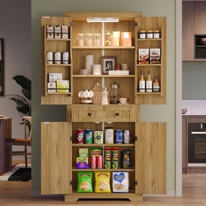 Bestier 72" Tall Kitchen Pantry Cabinet with Door Shelves, Food Pantry Cabinet with Sensor Light,  Farmhouse Storage Cabinets with Drawers, Natual Oak - 1 of 4
