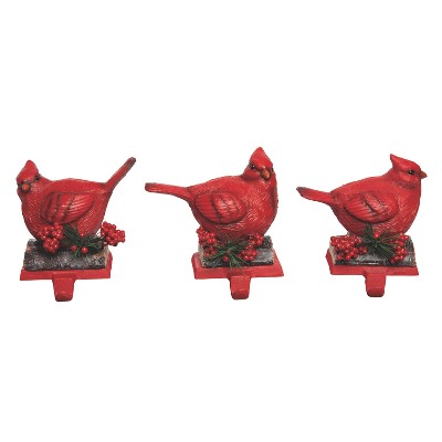 Transpac Holiday Cardinal Stocking Holder Set of 3 Multicolored Christmas Decor for Mantel Indoor Use Gift Giving