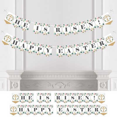 Big Dot of Happiness Religious Easter - Christian Holiday Party Bunting Banner - Party Decorations - He Is Risen Happy Easter